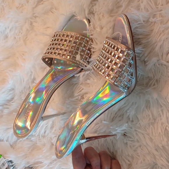 GUESS Mably Rhinestone Stiletto Dress Sandals Mules Sexy High Heels NEW SZ 10M - Picture 9 of 16